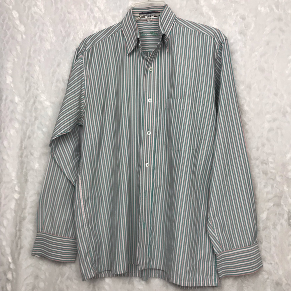 Lou’s Philippe min green peach stripe l/s shirt M